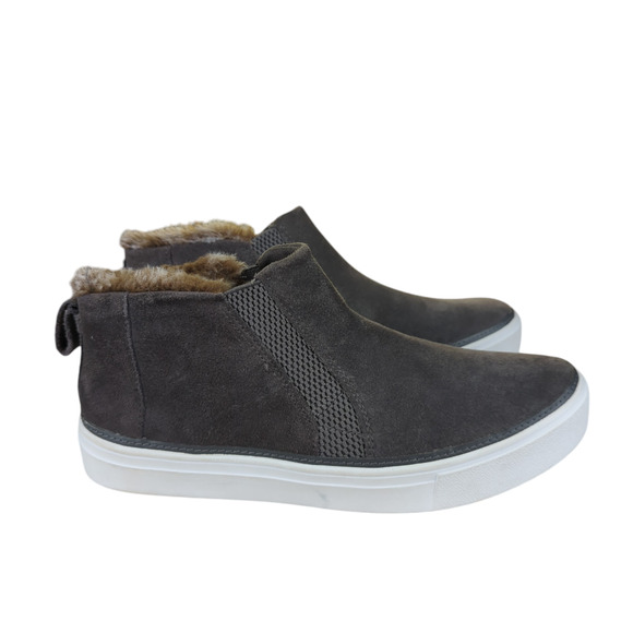 TOMS Bryce Grey Suede Slip On Faux Fur Lined Sneaker Women's Size 9 Low Top - Picture 1 of 9